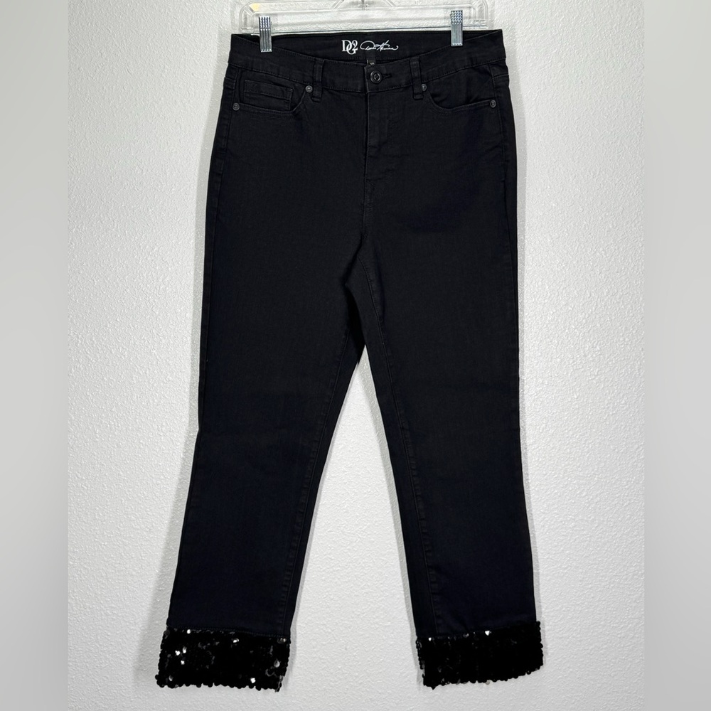 DG2 by Diane Gilman Black Jeans with Sequin Hem 10 Straight Leg Ankle Length